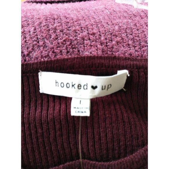 Hooked Up Tied Long Sleeve Sweater L Burgundy - Picture 2 of 6